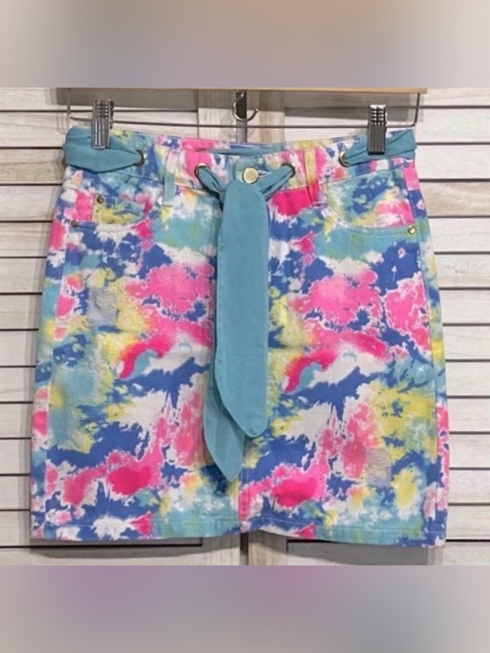 NWOT NYC Neon Tie Dye Belted Denim Skirt Girls Size 10 PRICE FIRM